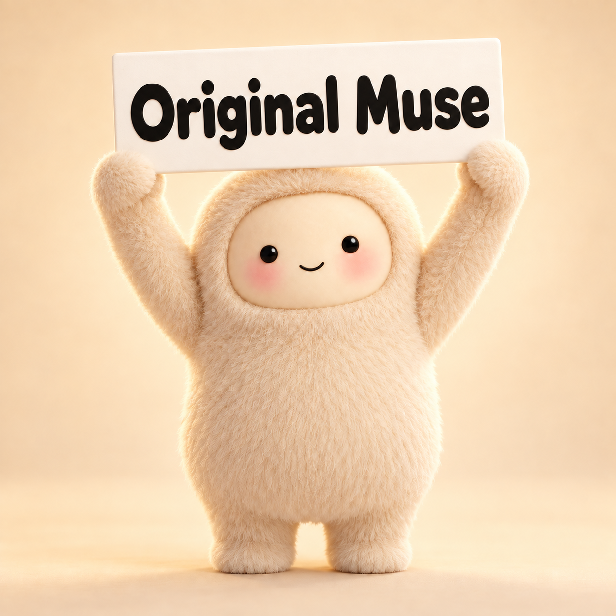 Full-body Muse holding a sign reading Original Muse